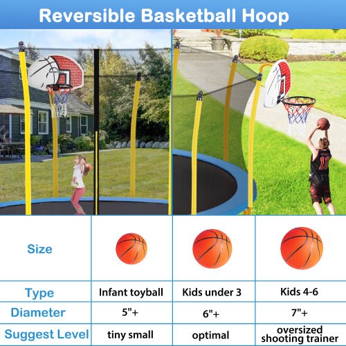 12FT Trampoline for Kids with Safety Enclosure Net Basketball Hoop - Wickedways