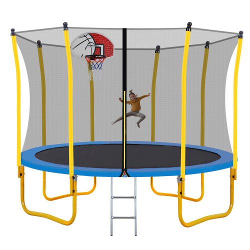 12FT Trampoline for Kids with Safety Enclosure Net Basketball Hoop - Wickedways
